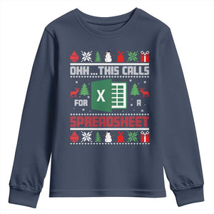 This Calls for a Spreadsheet Christmas Youth Sweatshirt Funny Excel Xmas Gift for Data Nerds Accountants TS02 Navy Print Your Wear