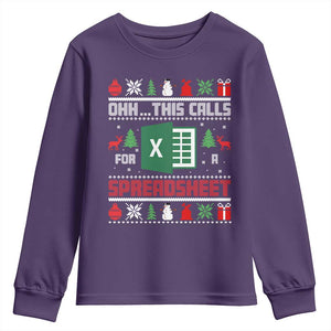 This Calls for a Spreadsheet Christmas Youth Sweatshirt Funny Excel Xmas Gift for Data Nerds Accountants TS02 Purple Print Your Wear
