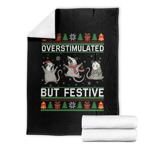 Overstimulated But Festive Opossum Christmas Throw Blanket Funny Holiday Anxiety Gag Gift for Introverts TS02 Black Print Your Wear