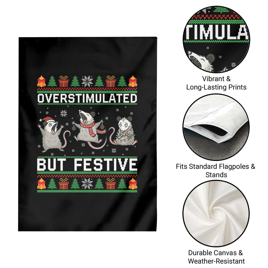 Overstimulated But Festive Opossum Christmas Garden Flag Funny Holiday Anxiety Gag Gift for Introverts TS02 Print Your Wear