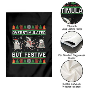 Overstimulated But Festive Opossum Christmas Garden Flag Funny Holiday Anxiety Gag Gift for Introverts TS02 Print Your Wear