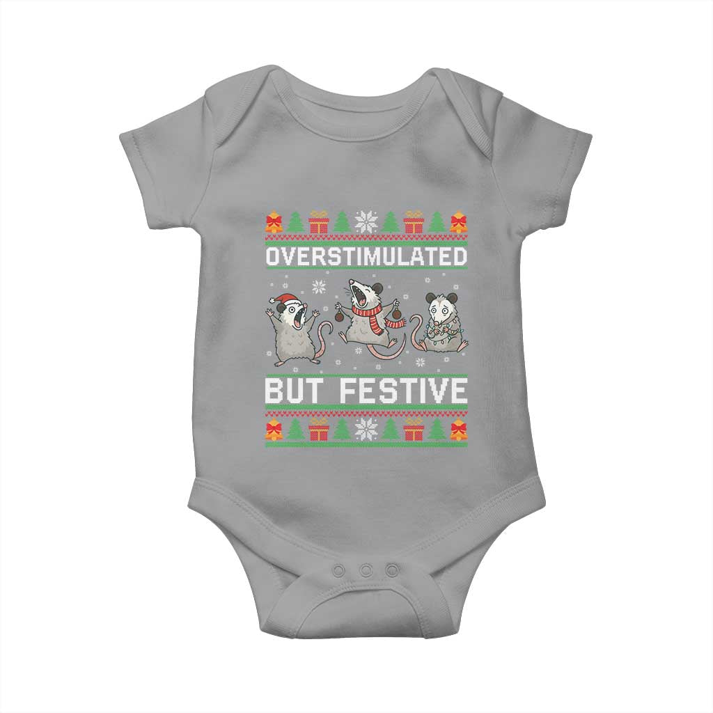 Overstimulated But Festive Opossum Christmas Baby Onesie Funny Holiday Anxiety Gag Gift for Introverts TS02 Sport Gray Print Your Wear