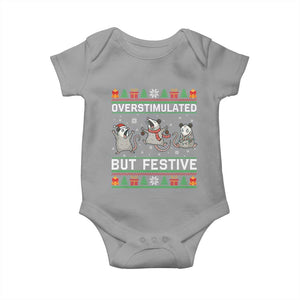 Overstimulated But Festive Opossum Christmas Baby Onesie Funny Holiday Anxiety Gag Gift for Introverts TS02 Sport Gray Print Your Wear