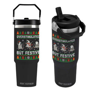 Overstimulated But Festive Opossum Christmas Flip Straw Tumbler Funny Holiday Anxiety Gag Gift for Introverts TS02 One Size: 30 oz Black Print Your Wear