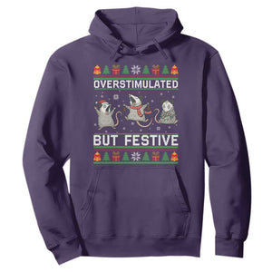 Overstimulated But Festive Opossum Christmas Hoodie Funny Holiday Anxiety Gag Gift for Introverts TS02 Purple Print Your Wear