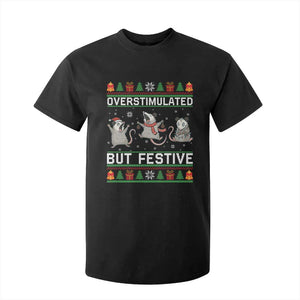 Overstimulated But Festive Opossum Christmas T Shirt For Kid Funny Holiday Anxiety Gag Gift for Introverts TS02 Black Print Your Wear