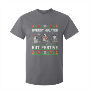 Overstimulated But Festive Opossum Christmas T Shirt For Kid Funny Holiday Anxiety Gag Gift for Introverts TS02 Charcoal Print Your Wear
