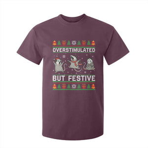 Overstimulated But Festive Opossum Christmas T Shirt For Kid Funny Holiday Anxiety Gag Gift for Introverts TS02 Maroon Print Your Wear