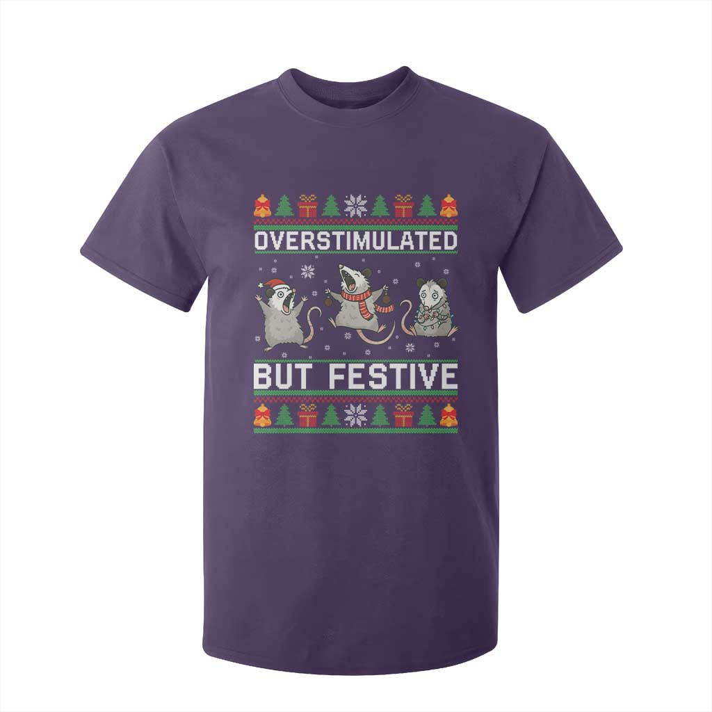 Overstimulated But Festive Opossum Christmas T Shirt For Kid Funny Holiday Anxiety Gag Gift for Introverts TS02 Purple Print Your Wear