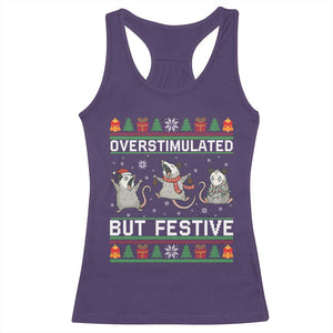 Overstimulated But Festive Opossum Christmas Racerback Tank Top Funny Holiday Anxiety Gag Gift for Introverts TS02 Purple Print Your Wear