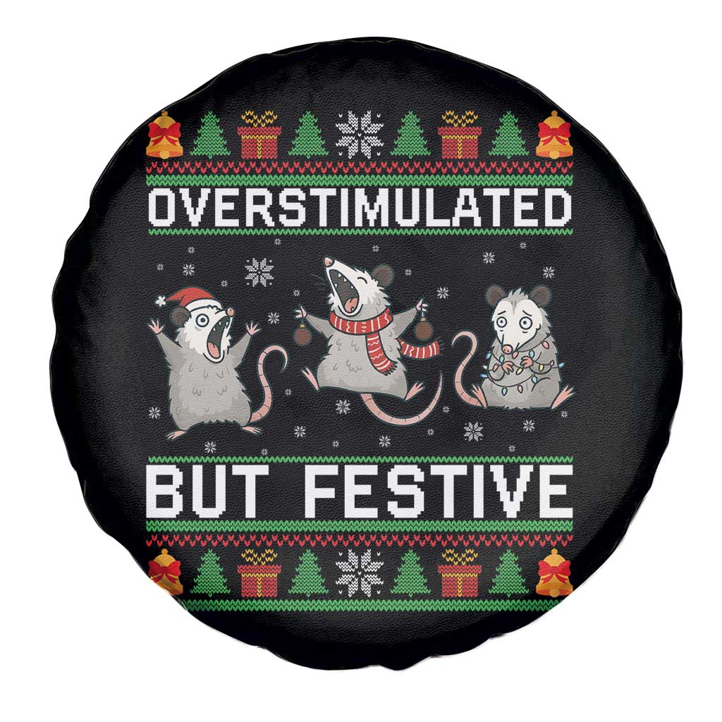 Overstimulated But Festive Opossum Christmas Spare Tire Cover Funny Holiday Anxiety Gag Gift for Introverts TS02 Print Your Wear