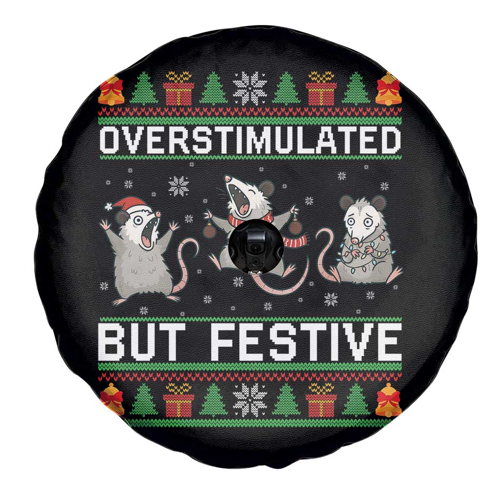 Overstimulated But Festive Opossum Christmas Spare Tire Cover Funny Holiday Anxiety Gag Gift for Introverts TS02 Print Your Wear