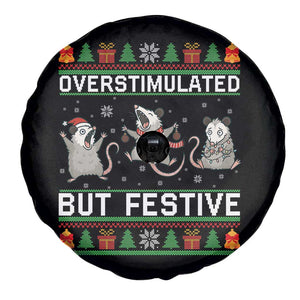 Overstimulated But Festive Opossum Christmas Spare Tire Cover Funny Holiday Anxiety Gag Gift for Introverts TS02 Print Your Wear