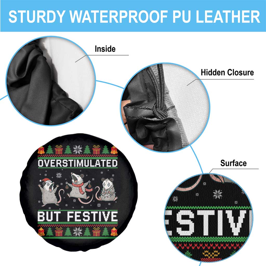 Overstimulated But Festive Opossum Christmas Spare Tire Cover Funny Holiday Anxiety Gag Gift for Introverts TS02 Print Your Wear