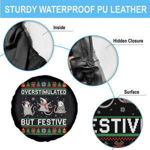 Overstimulated But Festive Opossum Christmas Spare Tire Cover Funny Holiday Anxiety Gag Gift for Introverts TS02 Print Your Wear