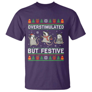 Overstimulated But Festive Opossum Christmas T Shirt Funny Holiday Anxiety Gag Gift for Introverts TS02 Purple Print Your Wear