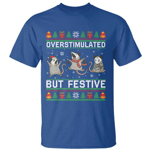 Overstimulated But Festive Opossum Christmas T Shirt Funny Holiday Anxiety Gag Gift for Introverts TS02 Royal Blue Print Your Wear