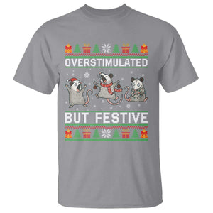 Overstimulated But Festive Opossum Christmas T Shirt Funny Holiday Anxiety Gag Gift for Introverts TS02 Sport Gray Print Your Wear