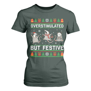 Overstimulated But Festive Opossum Christmas T Shirt For Women Funny Holiday Anxiety Gag Gift for Introverts TS02 Dark Forest Green Print Your Wear