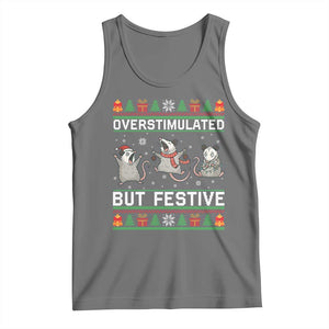 Overstimulated But Festive Opossum Christmas Tank Top Funny Holiday Anxiety Gag Gift for Introverts TS02 Black Heather Print Your Wear