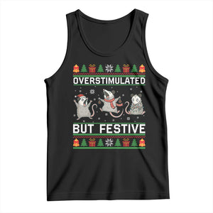 Overstimulated But Festive Opossum Christmas Tank Top Funny Holiday Anxiety Gag Gift for Introverts TS02 Black Print Your Wear