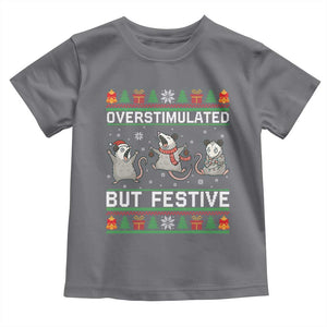 Overstimulated But Festive Opossum Christmas Toddler T Shirt Funny Holiday Anxiety Gag Gift for Introverts TS02 Charcoal Print Your Wear
