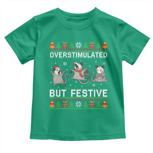 Overstimulated But Festive Opossum Christmas Toddler T Shirt Funny Holiday Anxiety Gag Gift for Introverts TS02 Irish Green Print Your Wear