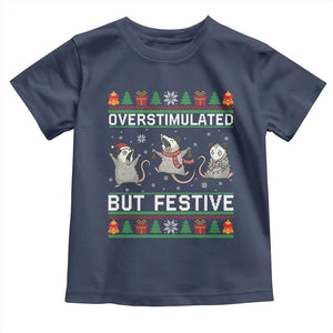 Overstimulated But Festive Opossum Christmas Toddler T Shirt Funny Holiday Anxiety Gag Gift for Introverts TS02 Navy Print Your Wear