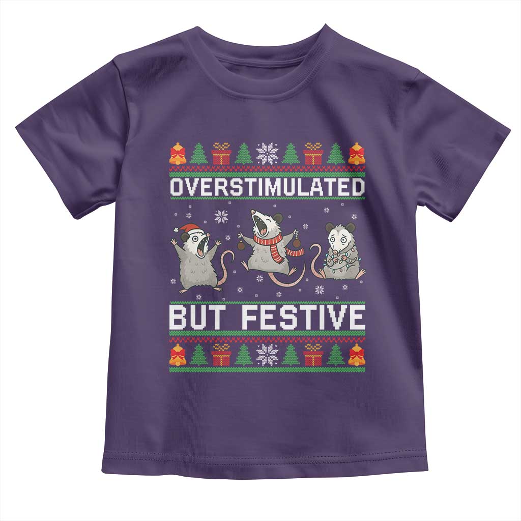 Overstimulated But Festive Opossum Christmas Toddler T Shirt Funny Holiday Anxiety Gag Gift for Introverts TS02 Purple Print Your Wear