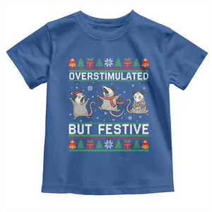 Overstimulated But Festive Opossum Christmas Toddler T Shirt Funny Holiday Anxiety Gag Gift for Introverts TS02 Royal Blue Print Your Wear