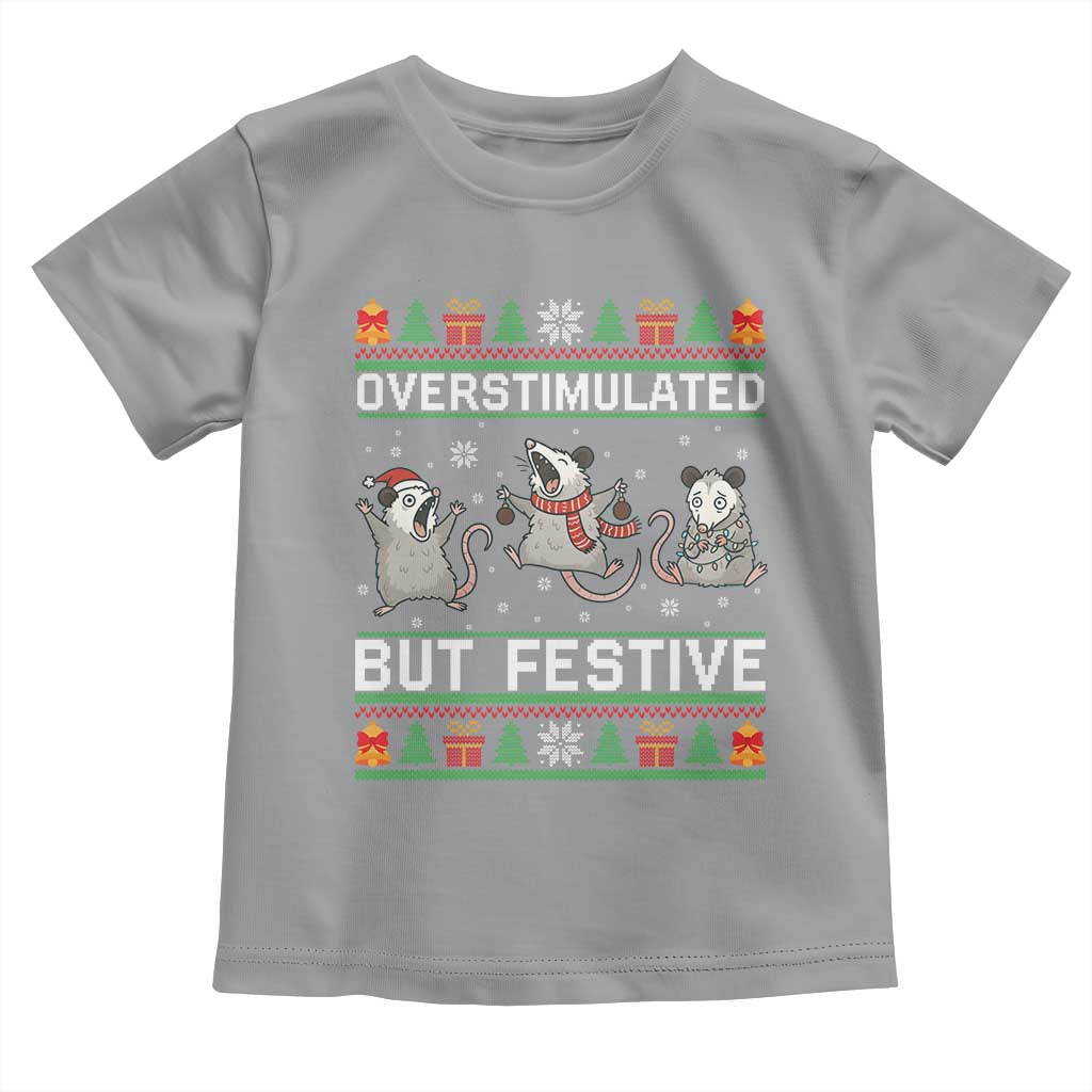 Overstimulated But Festive Opossum Christmas Toddler T Shirt Funny Holiday Anxiety Gag Gift for Introverts TS02 Sport Gray Print Your Wear