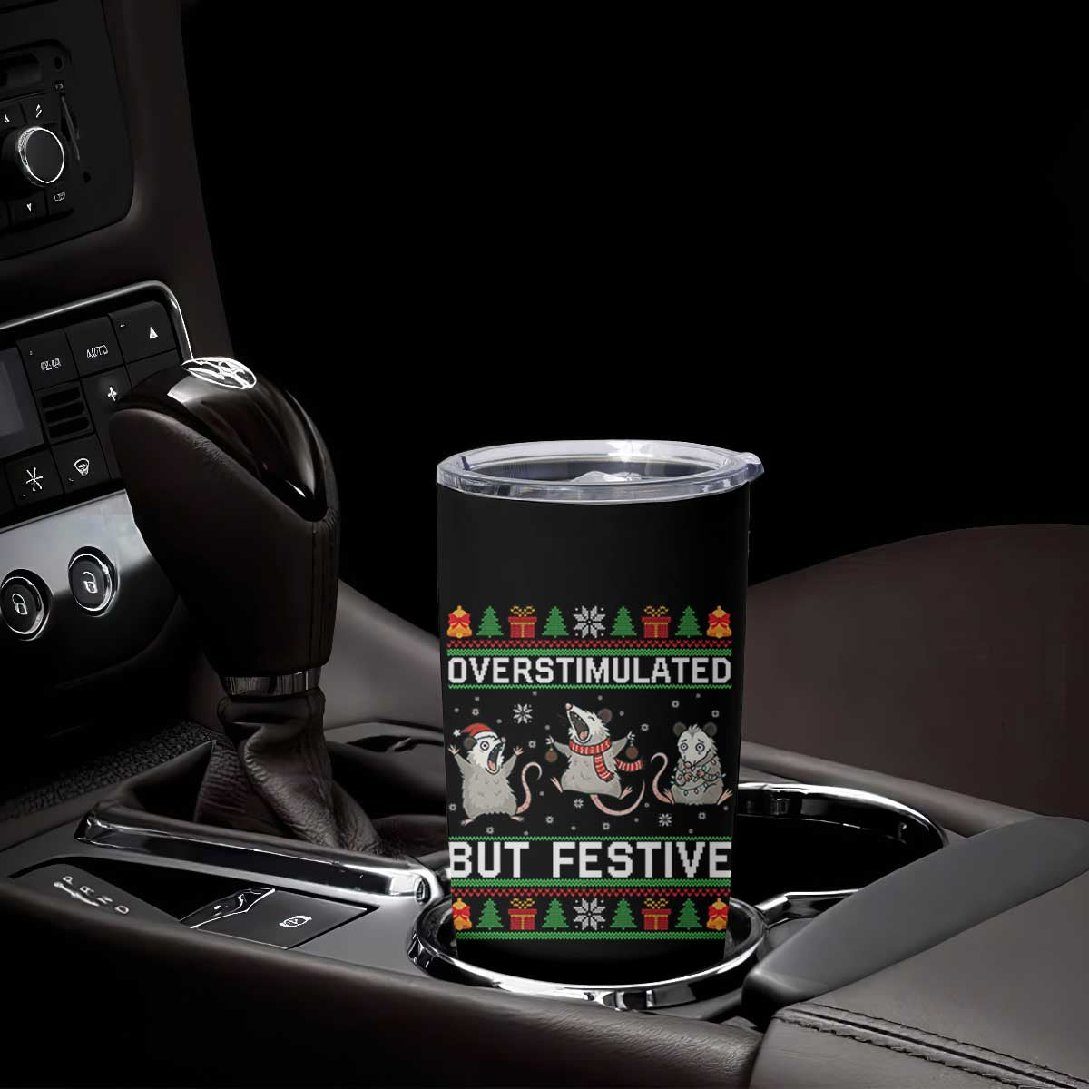 Overstimulated But Festive Opossum Christmas Tumbler Cup Funny Holiday Anxiety Gag Gift for Introverts TS02 Print Your Wear