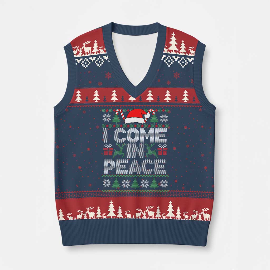 I Come In Peace Funny Xmas Matching Couple V-Neck Knit Sweater Vest Offensive Adult Humor Festive Holiday TS02 Navy Red Print Your Wear
