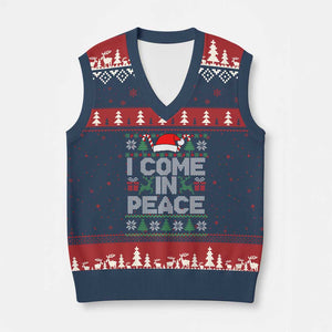 I Come In Peace Funny Xmas Matching Couple V-Neck Knit Sweater Vest Offensive Adult Humor Festive Holiday TS02 Navy Red Print Your Wear