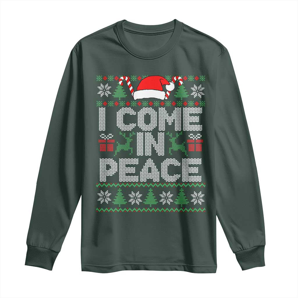 I Come In Peace Funny Christmas Matching Couple Long Sleeve Shirt Offensive Adult Humor Festive Holiday TS02 Dark Forest Green Print Your Wear