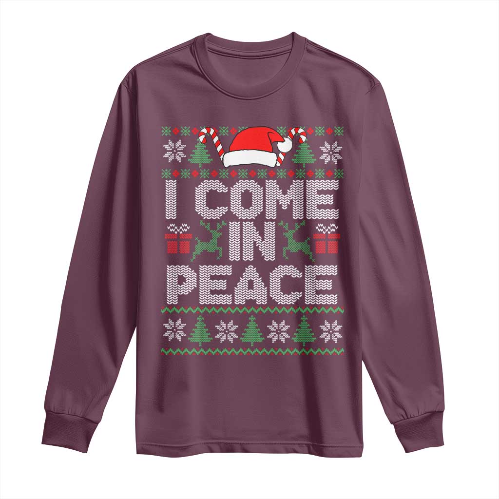 I Come In Peace Funny Christmas Matching Couple Long Sleeve Shirt Offensive Adult Humor Festive Holiday TS02 Maroon Print Your Wear
