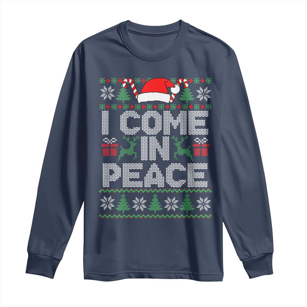 I Come In Peace Funny Christmas Matching Couple Long Sleeve Shirt Offensive Adult Humor Festive Holiday TS02 Navy Print Your Wear