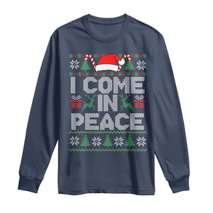 I Come In Peace Funny Christmas Matching Couple Long Sleeve Shirt Offensive Adult Humor Festive Holiday TS02 Navy Print Your Wear