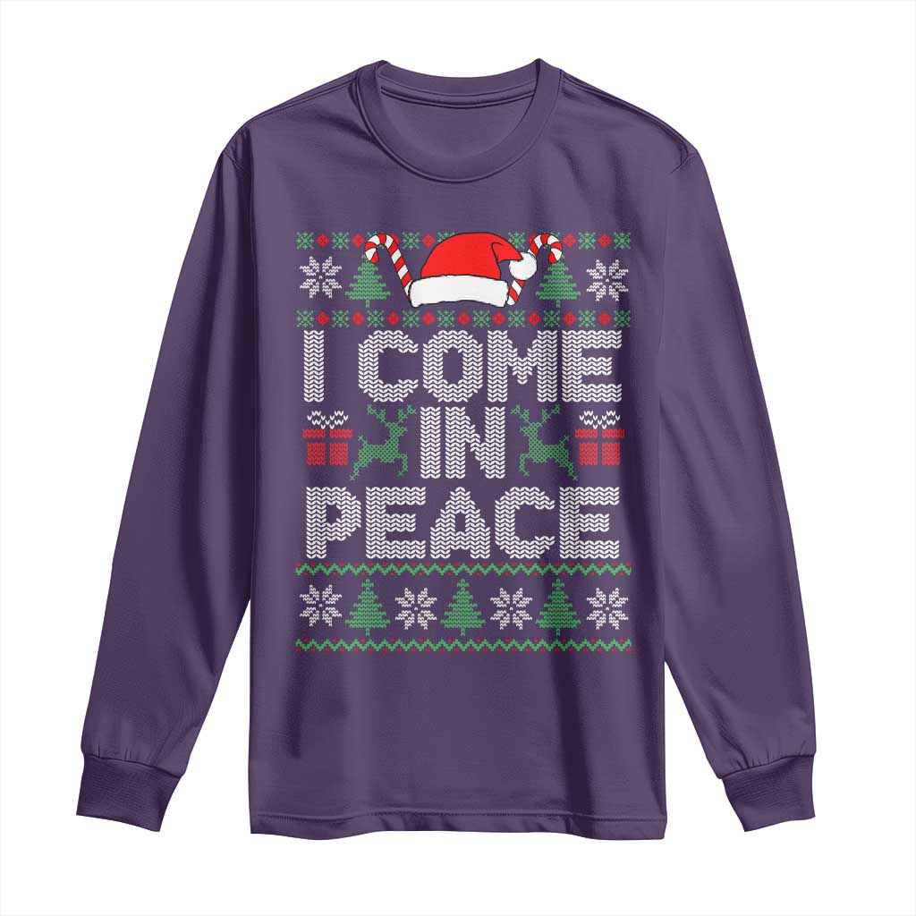 I Come In Peace Funny Christmas Matching Couple Long Sleeve Shirt Offensive Adult Humor Festive Holiday TS02 Purple Print Your Wear