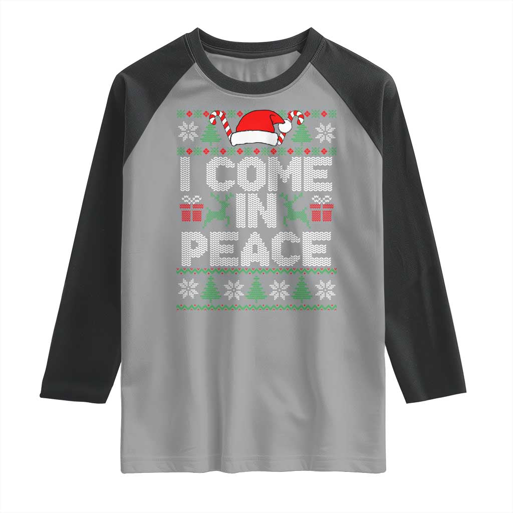 I Come In Peace Funny Christmas Matching Couple Raglan Shirt Offensive Adult Humor Festive Holiday TS02 Sport Gray Black Print Your Wear
