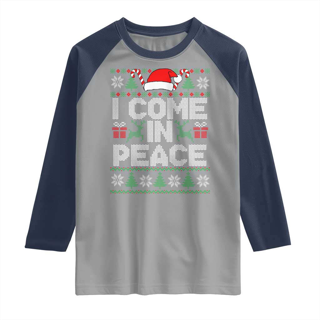 I Come In Peace Funny Christmas Matching Couple Raglan Shirt Offensive Adult Humor Festive Holiday TS02 Sport Gray Navy Print Your Wear