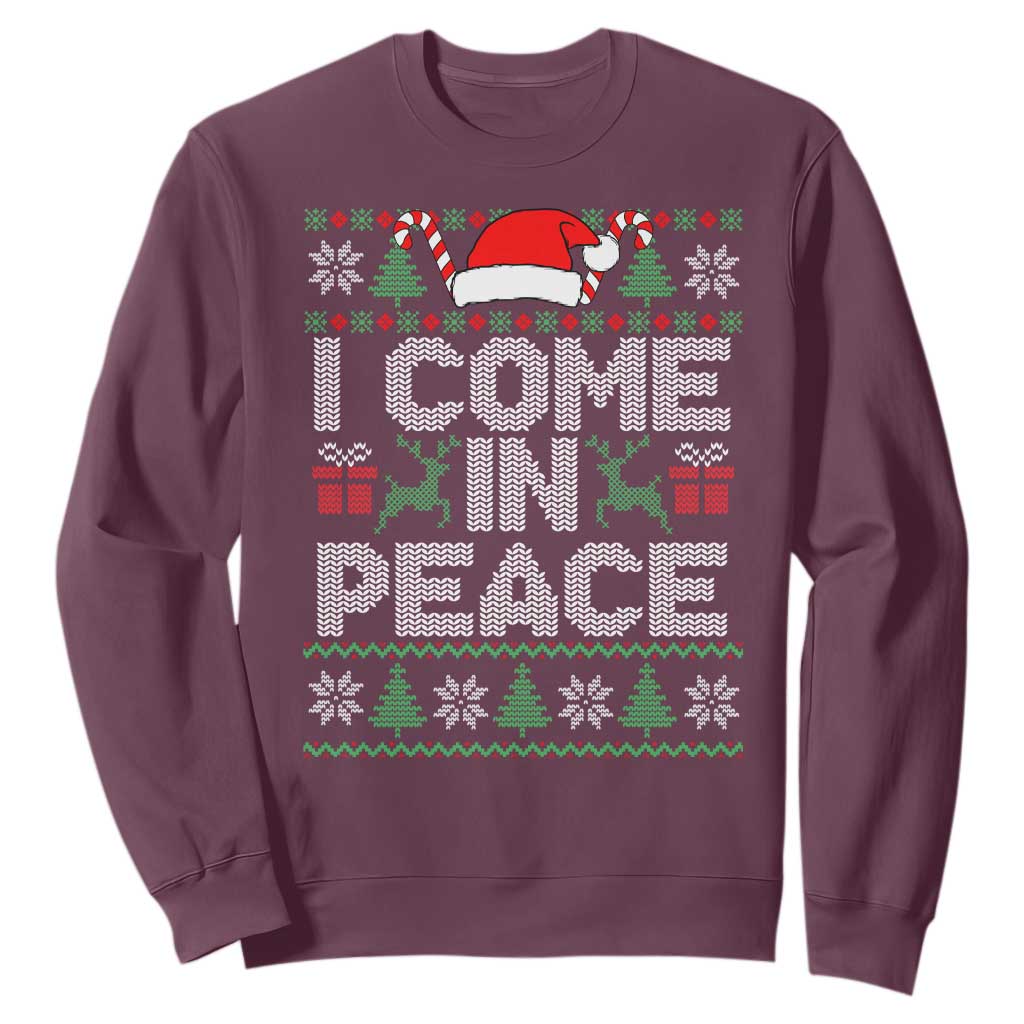 I Come In Peace Funny Christmas Matching Couple Sweatshirt Offensive Adult Humor Festive Holiday TS02 Maroon Print Your Wear