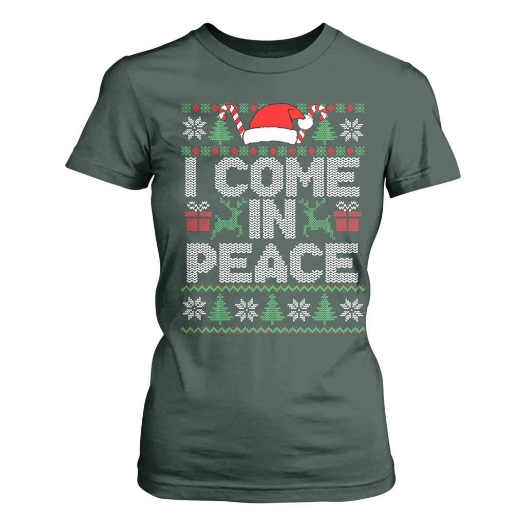 I Come In Peace Funny Christmas Matching Couple T Shirt For Women Offensive Adult Humor Festive Holiday TS02 Dark Forest Green Print Your Wear