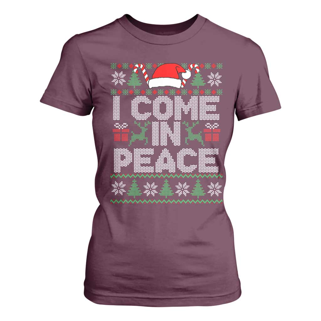 I Come In Peace Funny Christmas Matching Couple T Shirt For Women Offensive Adult Humor Festive Holiday TS02 Maroon Print Your Wear