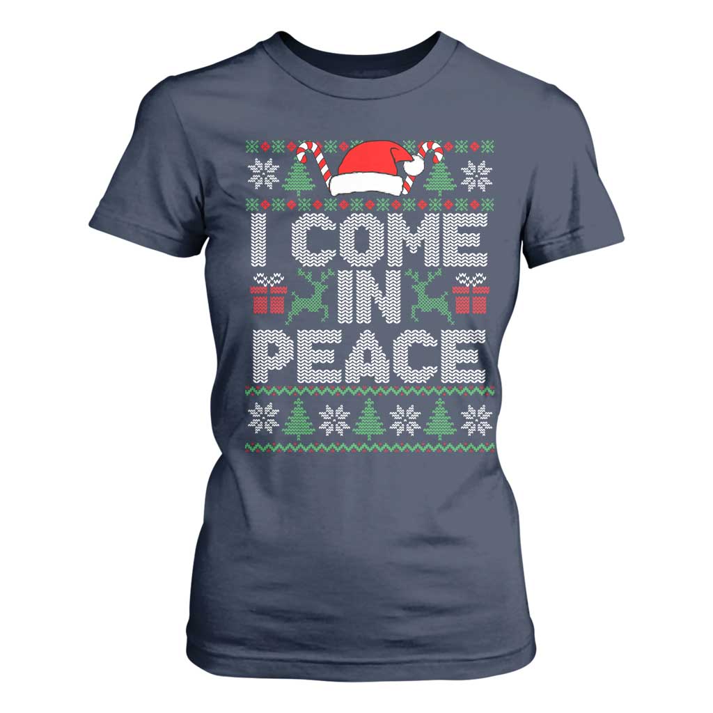 I Come In Peace Funny Christmas Matching Couple T Shirt For Women Offensive Adult Humor Festive Holiday TS02 Navy Print Your Wear