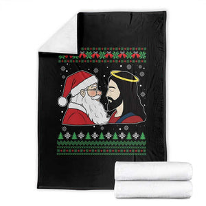 Funny Christmas Santa and Jesus Throw Blanket Most Wonderful Time Christian Holiday Gag Gift TS02 Black Print Your Wear