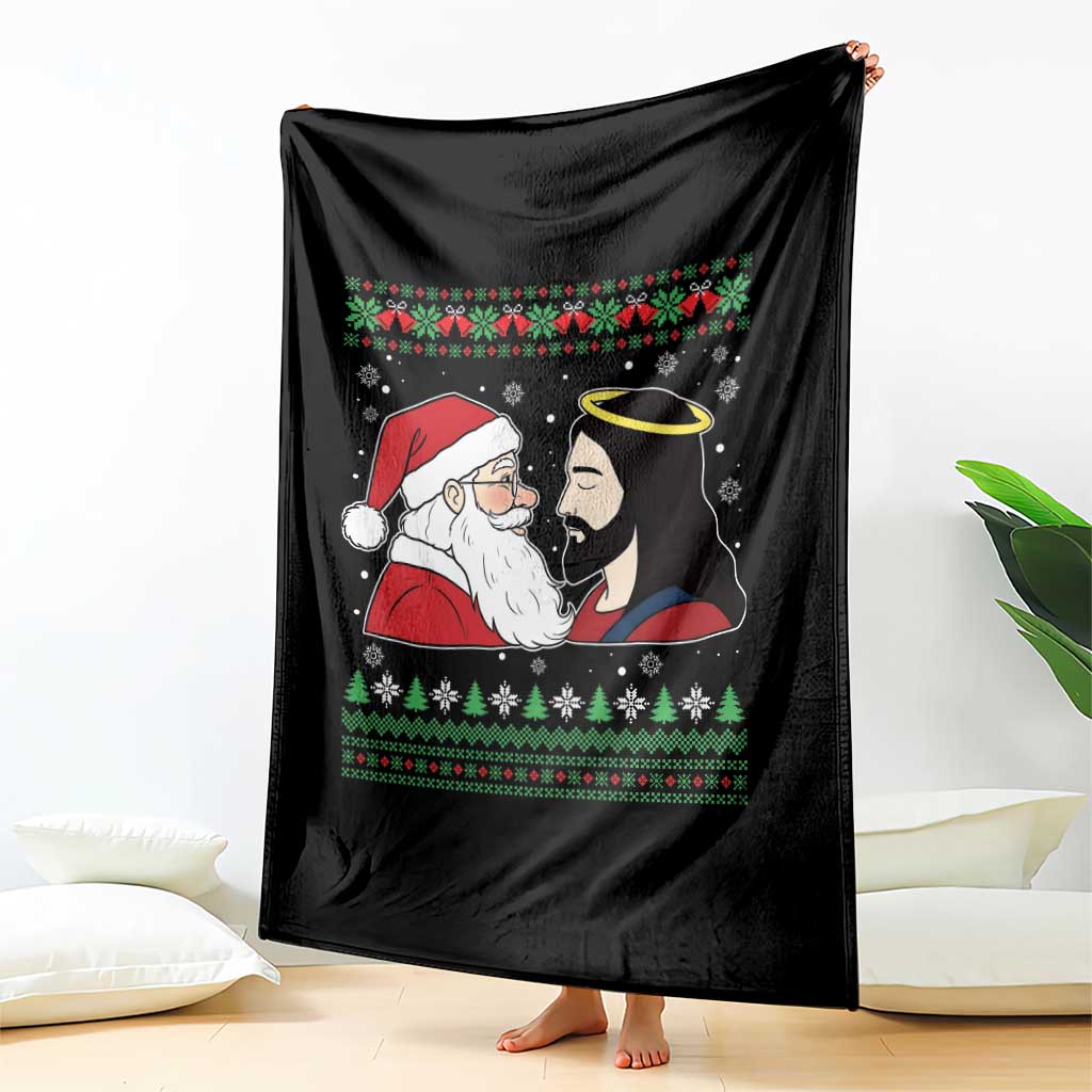 Funny Christmas Santa and Jesus Throw Blanket Most Wonderful Time Christian Holiday Gag Gift TS02 Print Your Wear