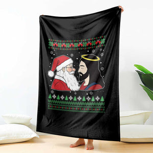Funny Christmas Santa and Jesus Throw Blanket Most Wonderful Time Christian Holiday Gag Gift TS02 Print Your Wear