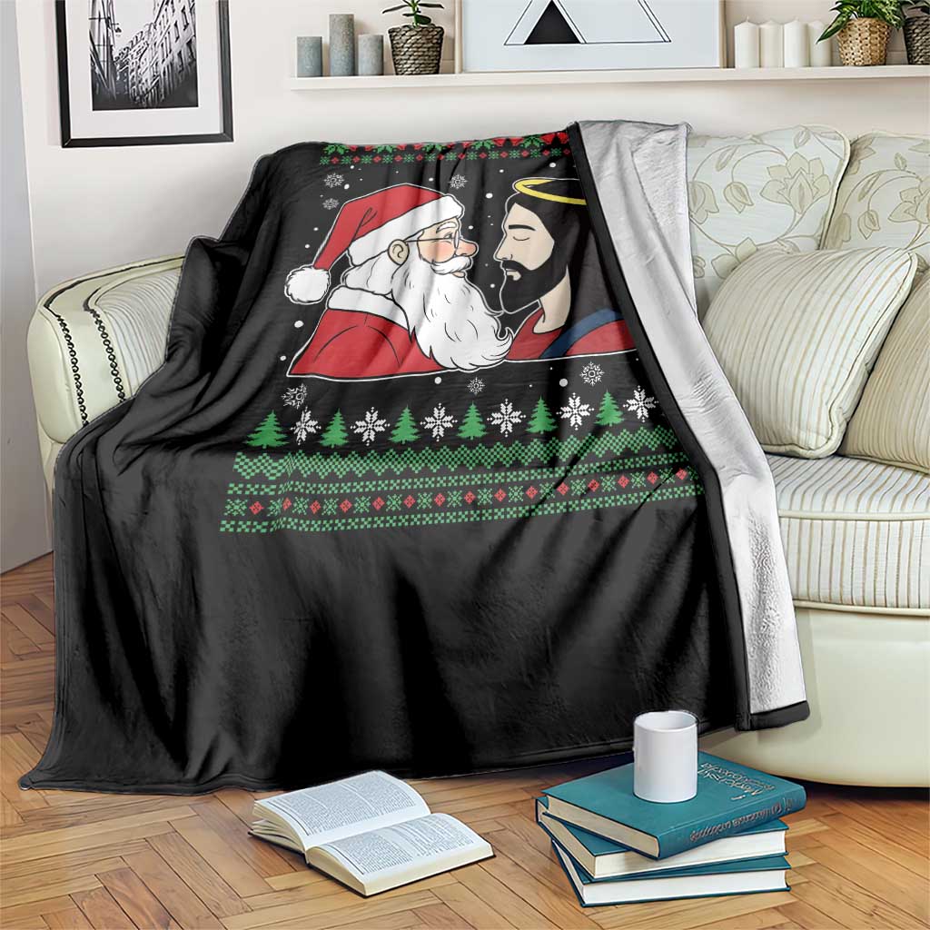 Funny Christmas Santa and Jesus Throw Blanket Most Wonderful Time Christian Holiday Gag Gift TS02 Print Your Wear