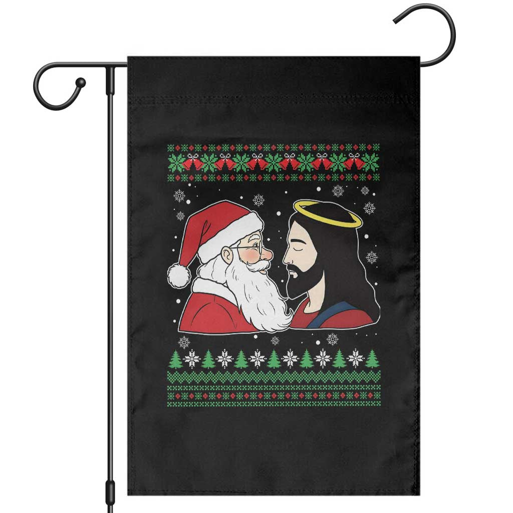 Funny Christmas Santa and Jesus Garden Flag Most Wonderful Time Christian Holiday Gag Gift TS02 Black Print Your Wear